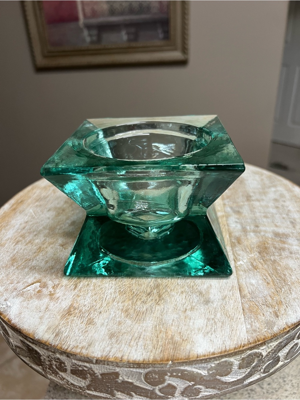 Recycled Green Glass Pillar Candle Holder